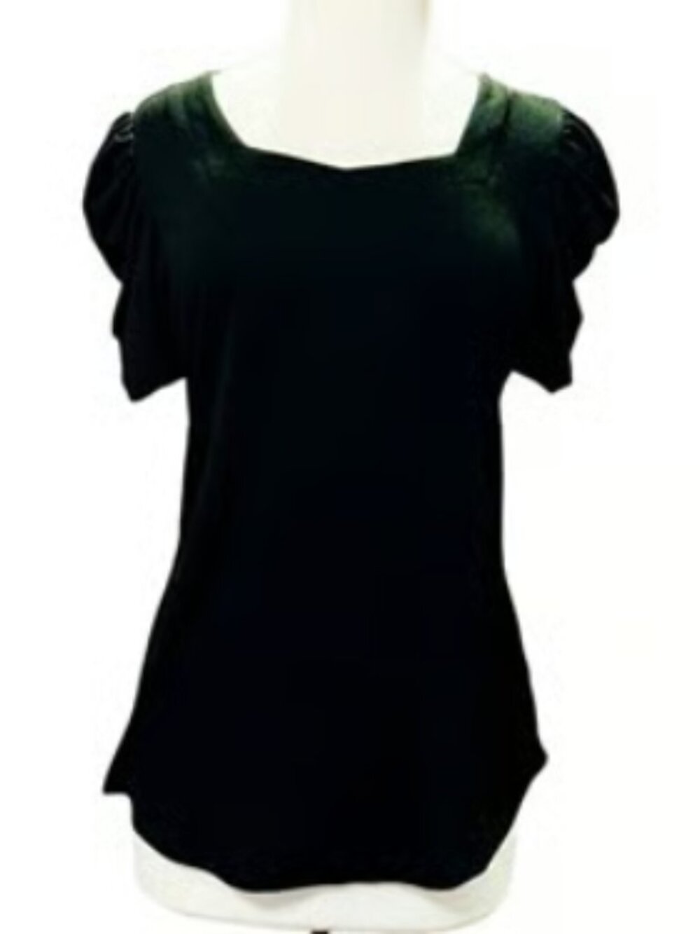 Ivecore Short Sleeve Black Top Ruched Puff Sleeves Relaxed Breathable Medium